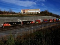 CN 123 with CN 5728 & CN 5641 is crossing over from the South Track to the North Track and then to the Freight Track at Turcot Ouest.