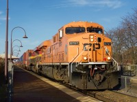 The <i>Every Child Matters</i> unit leads CP 118 through Pine Beach Station. In a short distance it will cross over to the North Track.