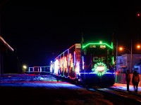 CP ran the holiday train in Quebec's Eastern Townships and Maine for the first time ever this week. Here it is in Farnham last night, beside the old CP station. A phenomenal crowd was out for it, surely over 1,000 people. With the crowds being what they were I did not bring my tripod, so this was a handheld shot.