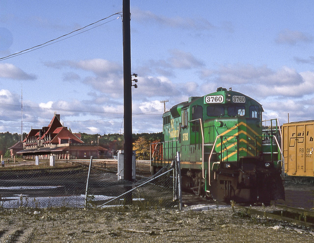 The St. Stephen wayfreight power sits on the old Roundhouse site prior to to Departure. Classic station sits to the west in the background. McAda was once an important junction with east west Montreal to St.John main being bisected by the north south St.Stephen to Edmundston line