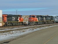 CN 2255 meets CN 2256 at Clover Bar.  Nice to see BCOL 4646 also in the picture.