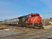 CN 3139 approaches Scotford with eastbound grain empties.