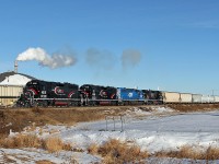 The CANDO switchers are pulled well down the Fort Saskatchewan Industrial Lead before pushing back into the Dow Chemical Plant.