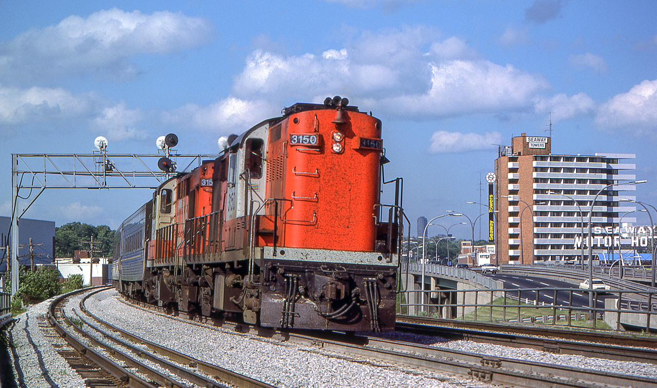 Peter Jobe photographed westbound VIA #77 in Toronto on June 25, 1981.