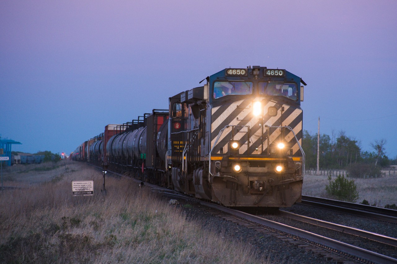 BCOL 4650 and BCOL 4652 lead A403 into Melville just after the sun had set. Nothing more rewarding than pulling past this crossing and knowing you will be going home after you trade off with the new crew.