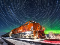 While the heritage units will still new they were more enjoyable to shoot compared to now caked-in road grime. When 3023 was still somewhat new it was tied down on an oil train heading west when Dauphin was out of crews. I took advantage of this and attempted a shot I always wanted. An enjoyable calm evening trackside while watching movies and letting my camera do its thing helped teach me this technique.  