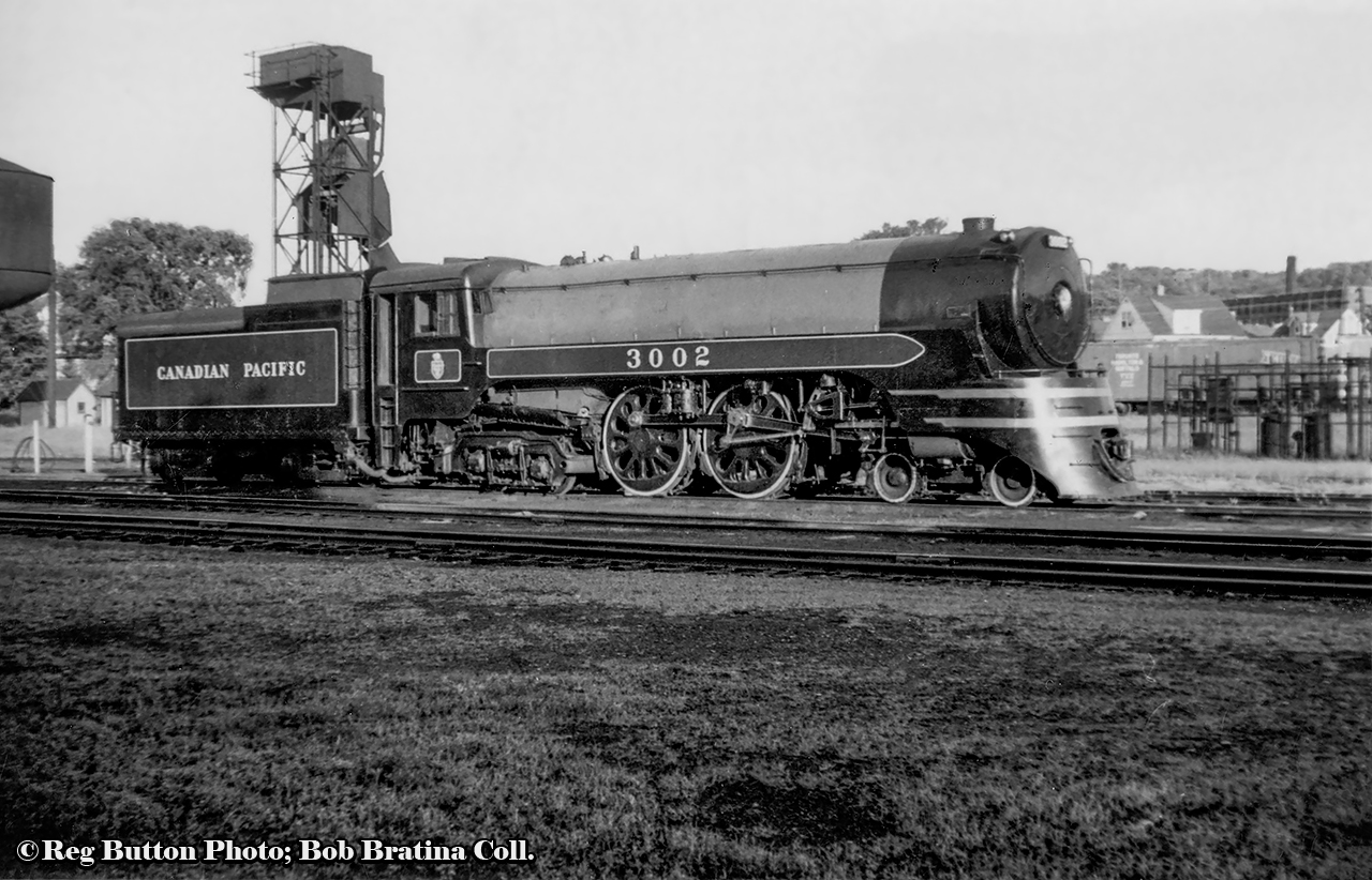 One of Canadian Pacific's five semi-streamlined 4-4-4 Jubilee types rests at Chatham Street roundhouse in Hamilton waiting to return to Toronto.