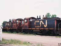 CN SW1200RS’s 1236 and 1206 are viewed outside the CN Sarnia, Ontario diesel facility during a hot and hazy summer day. According to the 1993 Canadian Trackside Guide, both units were part of a small fleet of SW1200RS’s still assigned to Sarnia. 

