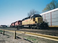 Canadian Pacific SD40-2 5428, SD40 5541 and another SD are seen paused by the Quebec Street yard office in London, Ontario. 
<br>
CP 5428 began life as Missouri Pacific 3188 in March 1975. It became Union Pacific 4188 then eventually was acquired by GATX, which numbered it GATX 2006. It was leased to CP during the mid-90’s leasing era prior to CP acquiring it and several other GATX units. After being retired by CP, 5428 was purchased by UniCapital and leased to RailTex as MNA 4081 in 1999. 