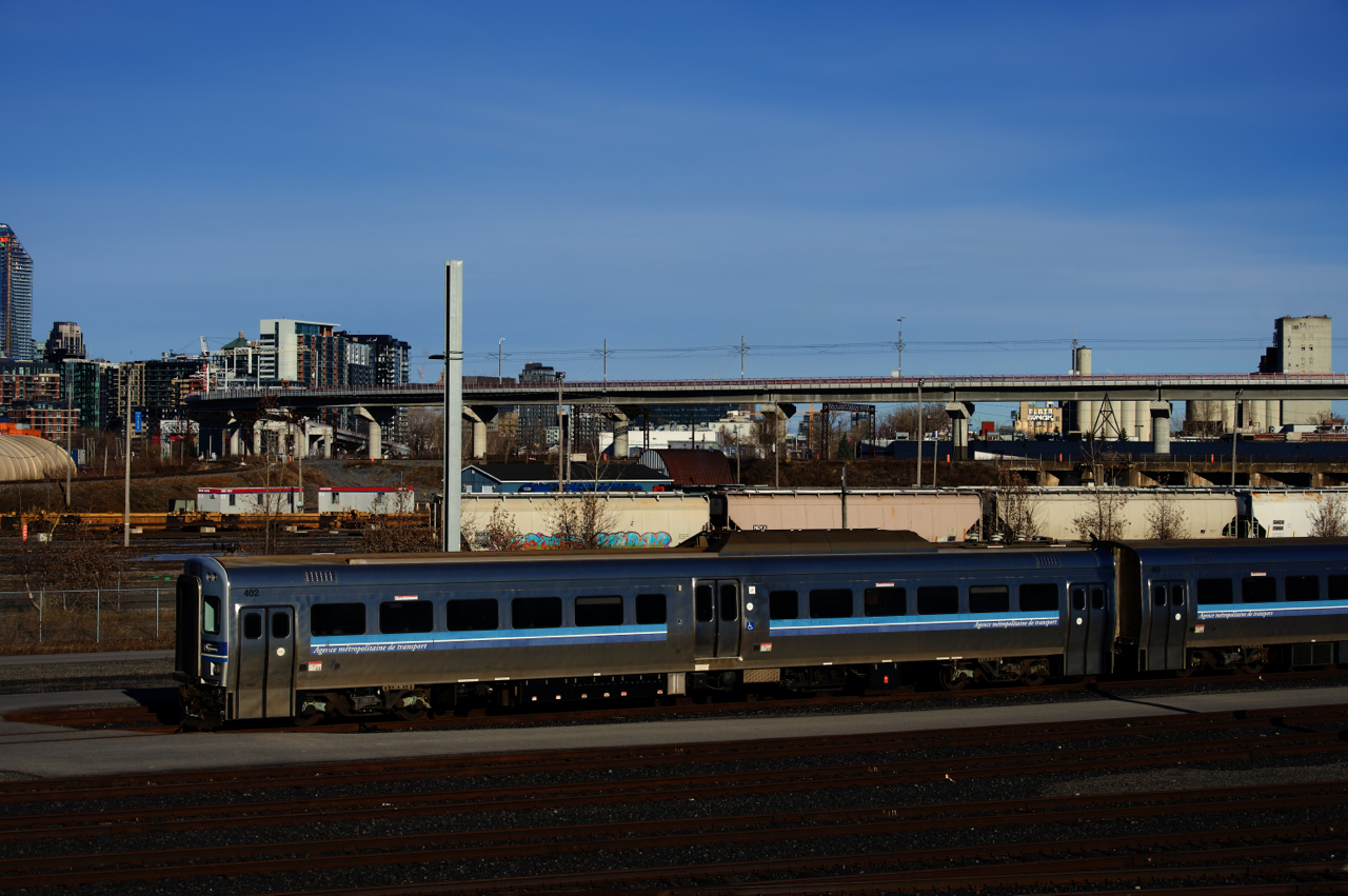 A string of Bombardier MR-90 cars, out of service nearly two years now and destined for scrap are seen in EXO's yard. About half of the cars that had been stored here have already left the yard to be scrapped at AIM in east end Montreal.