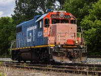 <b>AN AMERICAN VISITOR...</b> The Southwest has experienced it's share of 'not your average' power, and us 'foamers' in Chatham sure have had our share of the luck. Most notably, was the chase of the old venerable CN GMD-1's. <a href="http://www.railpictures.ca/?attachment_id=41242"> First, 1412 and 1444</a> in February, 2022. And, <a href="http://www.railpictures.ca/?attachment_id=42144"> the return of 1412</a> in July 2020. Here, 'FPON' unit GT 6224 in all it's glory with it's faded red front, sits basking on a mid-summer day in the siding of what remains of CN's sidings in Chatham after working local freight 514. 
<br>
<br>
Glad I got this photo when I did, as either CN or another company has since fenced off this area off of Keil Drive, making this angle no longer accessible. 
