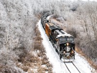 On its first revenue service rocking its new paint, CN 3008 led U735 toward Buderheim AB. The entire set came to Winnipeg the day earlier on Q10521 14 where they all went in different directions to show off the newly painted fleet. The train left Winnipeg in the dark and arrived in Dauphin MB as the sun started to come up making a memorable chase through the scenic Togo subdivision and being the first photos of the unit in service