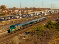 Recently, it had come to my attention that there was a shootable location for WB Kingston trains at Ajax GO: The top of the parking garage. When an interesting CN train was making its way westbound, I trekked out there in hopes to find an awesome shot. Alas, the CN never showed up in daylight after waiting for VIA 65 & 53 outside Cobourg. The consolation prize was a good looking Renaissance P42DC & 6 coaches in perfect light. I'll take it!