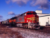 NS 328 with BNSF 723 and BNSF 6912 at Mile 17.19 (Jordan Rd.) on the CN Grimsby Sub on Dec 17/2004.