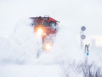 CN 2508 leads M313 towards saskatoon hitting snow drifts on its way west after an overnight snowstorm and high winds in the morning. 