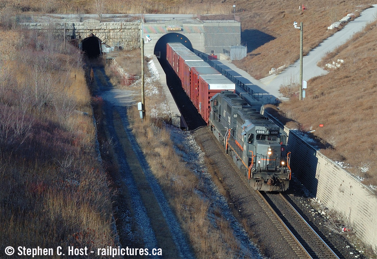 Train 390 blasts out of the Sarnia tunnel with two SD40-2's, one a former GEC Alstom GCFX (re-letterd WC with white CN Logo) and an IC. The WC was supposed to lead this train but they swapped it before entering Canada. Rats. Reference from FPON Groups.io here. According to the late and great Ken Lanovich: "I was wondering how far IC 6017 would lead. The only IC units equipped with safety devices (alerter-RSC) are the GE`s."