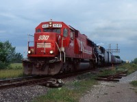 Captured: SOO SD60 6043 leads CPR 2816 at Robbins East on the CN Stamford Sub bound from Welland to Buffalo on June 13/2004.