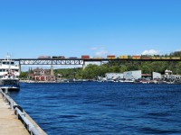 BCOL 4609 leading CN X10521 03, CN 2523 trailing, at Parry Sound trestle 