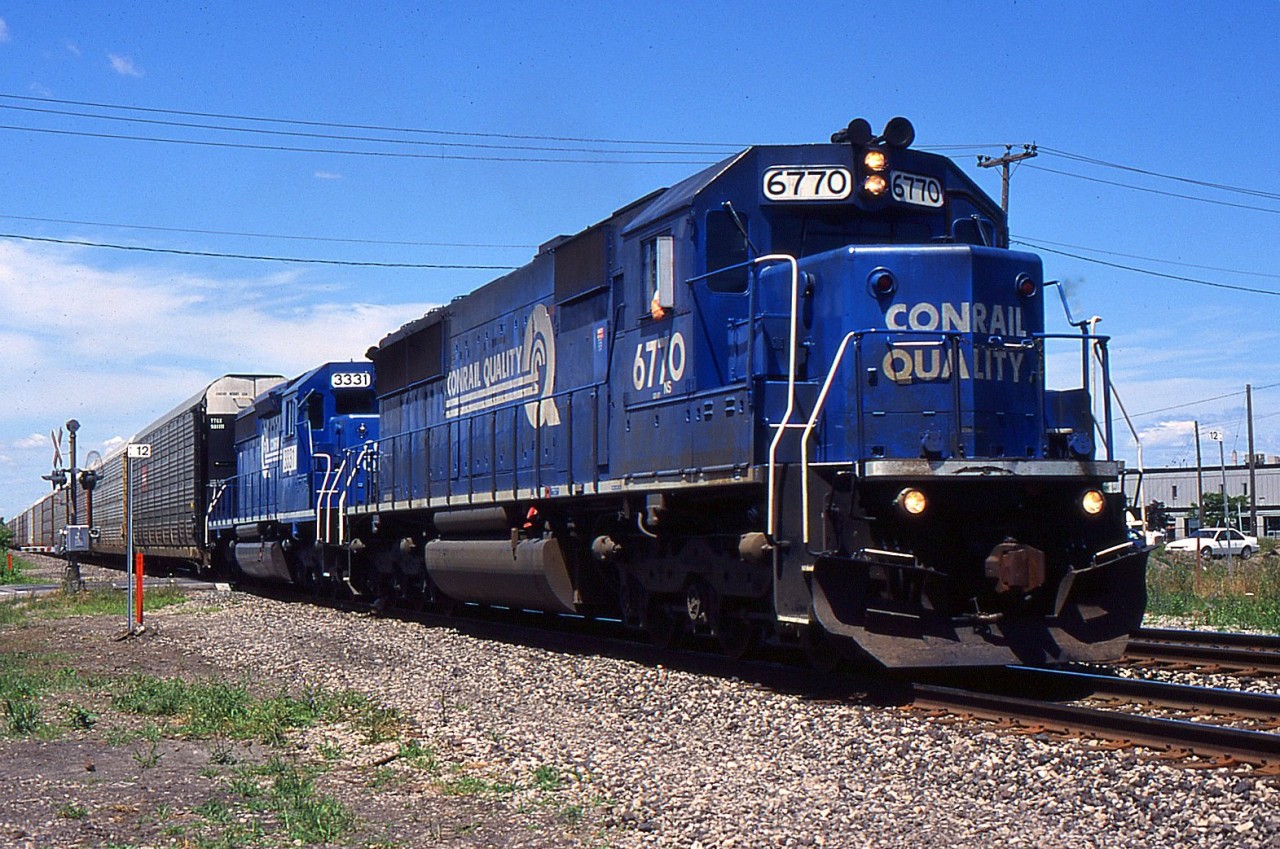 NS 328 with CR SD50 6770 and CR SD40-2 3331 at Mile 12.01 on the CN Grimsby Sub during 1999.