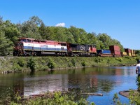 BCOL 4609 leading CN X10521 03, CN 2523 trailing, at Mile 134.3 Bala Sub