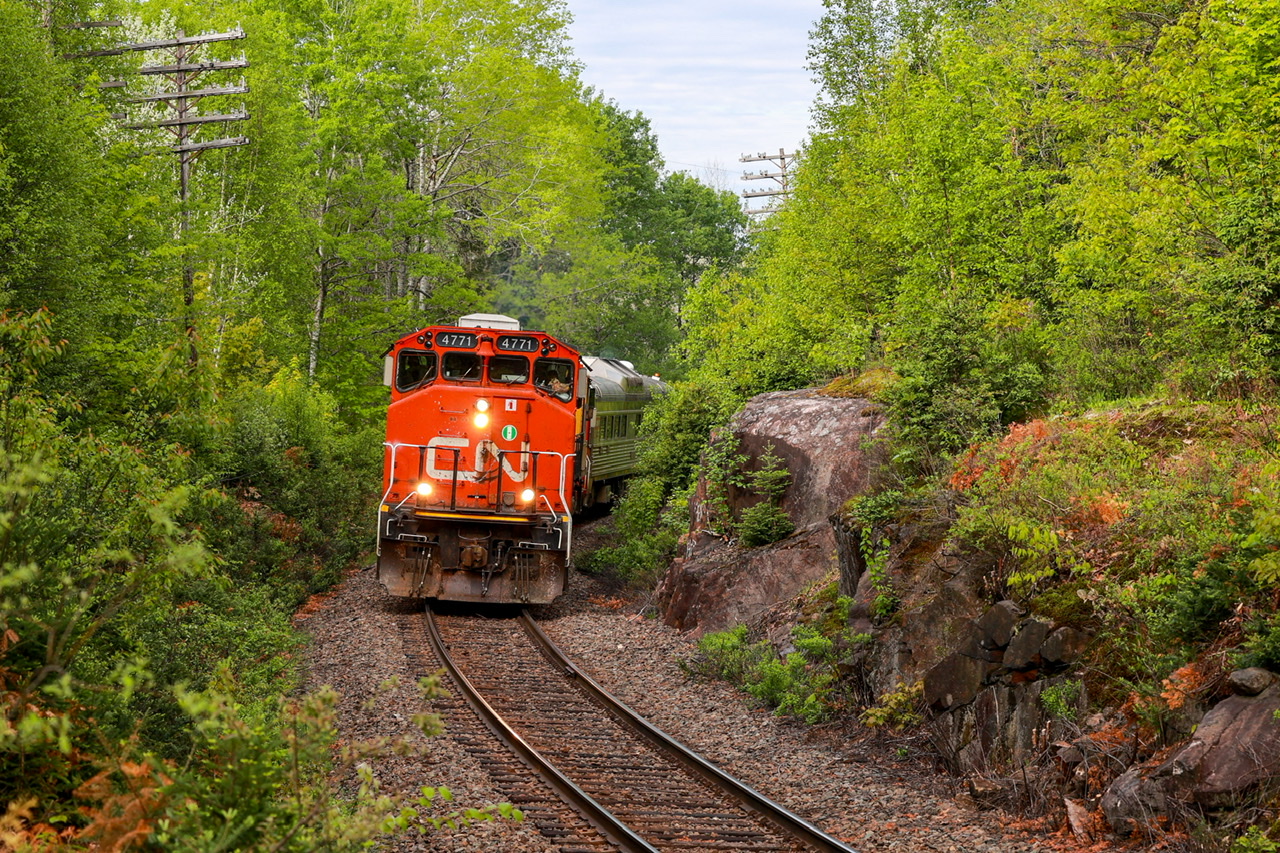 Northbound ONR 901 with CN 4771, ONT 2200 and CN 1501, at Mile 11.7 Temagami Sub