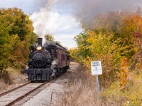 One final run...
South Simcoe Railway 2-4-0 No. 136 hauls 2 coaches up the small grade back towards Tottenham after 2 days of excursions filled with happy tourists and eager photographers. SSR 136 has a rich history has a rich history in Canada. Built for CP in 1883, it helped complete the transcon, worked out in New Brunswick for decades, and was the last 2-4-0 steamer in service for CP, lasting until 2/1960. After CPs retirement, it led various excursion trains around Toronto including the infamous "tripleheader" to Orangeville later in 1960. It's been showcased in multiple TV shows, movies, and a documentary about the completion of the transcontinental railway. These days it spends its time on the SSR. As far as I know, it only ran for 2 days the entire year (2022). Rumors are circulating about a possible expensive boiler replacement needed this winter. Some are going as far as saying it will never be in service again (I sure hope not). 
My shot was of the final trip of 2022 (hence the caption at the start). Hopefully this was not it's last excursion ever...
