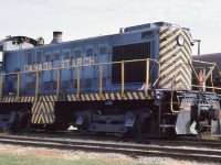 <br>
<br>
...all ALCO & proud...
<br>
<br>
...Brass Bell, Single Note Horn, plain roller bearings...
<br>
<br>
...anyone know #7's whereabouts today?
<br>
<br>
At Cardinal Ontario, ALCO S4  Canada Starch #7, September 22, 1986 Kodachrome by S.Danko



