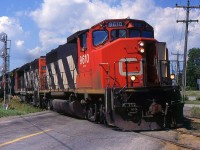 CN GP40-2(w) 9610 leads 449 through Clifton heading into Niagara Falls Yard in 1996.