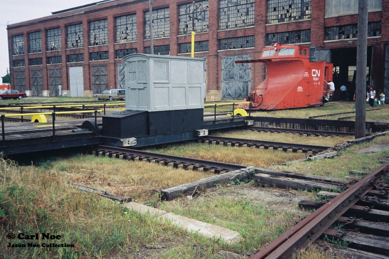 CN plow 55367 is viewed on display at the Elgin County Railway Museum during the annual Railway Day’s event in St. Thomas, Ontario on August 29, 1993.