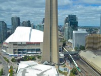 They say the city never sleeps, but it sure feels like it's just waking up on this sunny Toronto morning as a GO train dwarfed by the CN tower shuttles commuters towards Union Station. It's hard to believe this area of the city was once an expansive rail yard! 