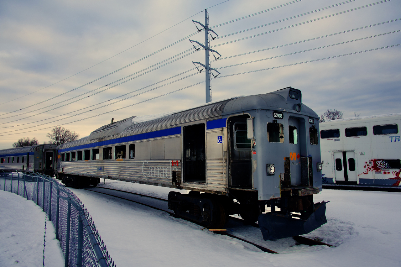 VIA 6208 has been completely stripped after undergoing what I believe is a tear-down examination at CAD. VIA Rail was mandated by a Transport Canada order released on October 19th of last year to do a number of tests on stainless steel cars.