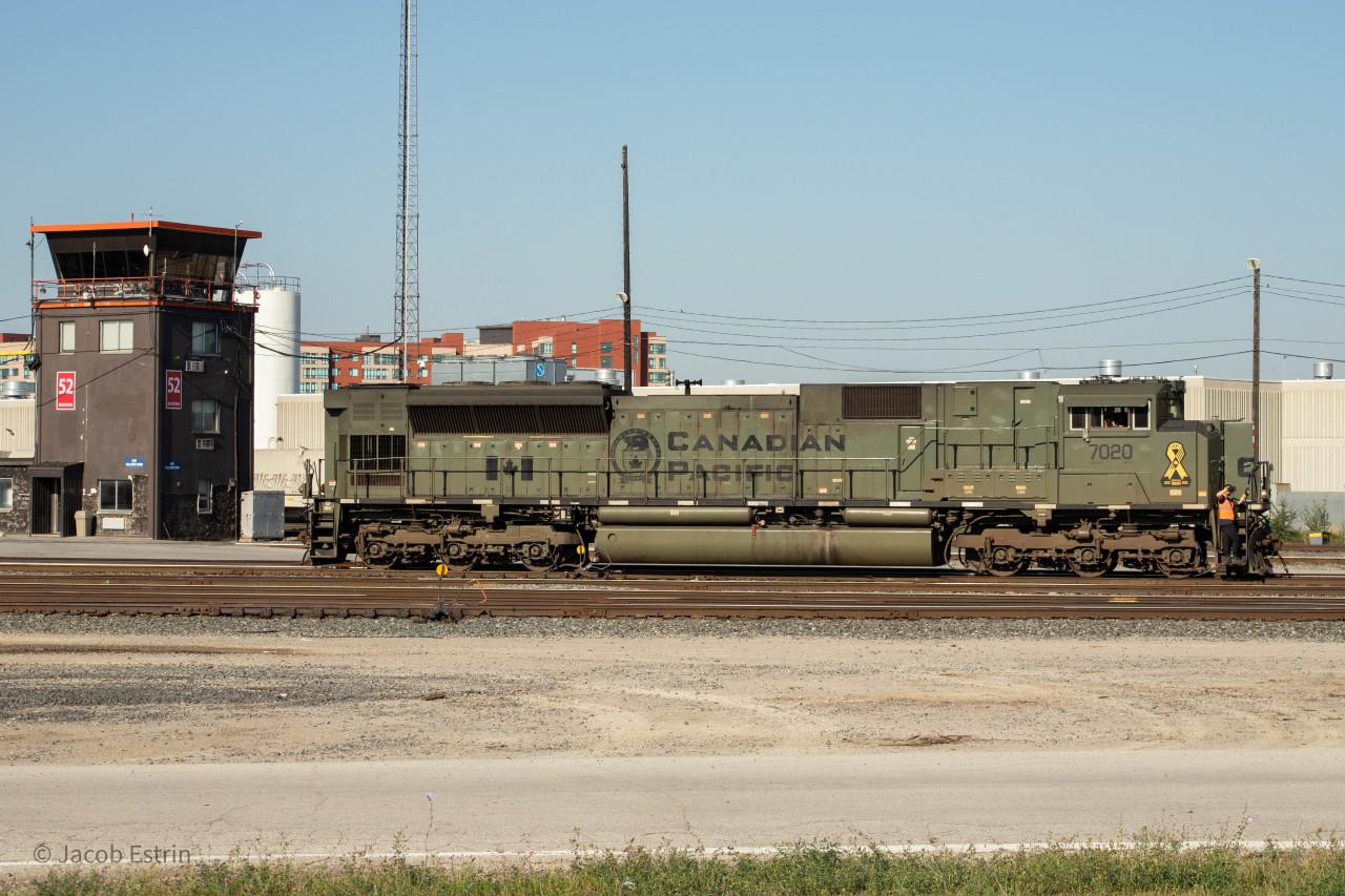 CP 7022 seen pulling up light power to grab a switch in F Yard.