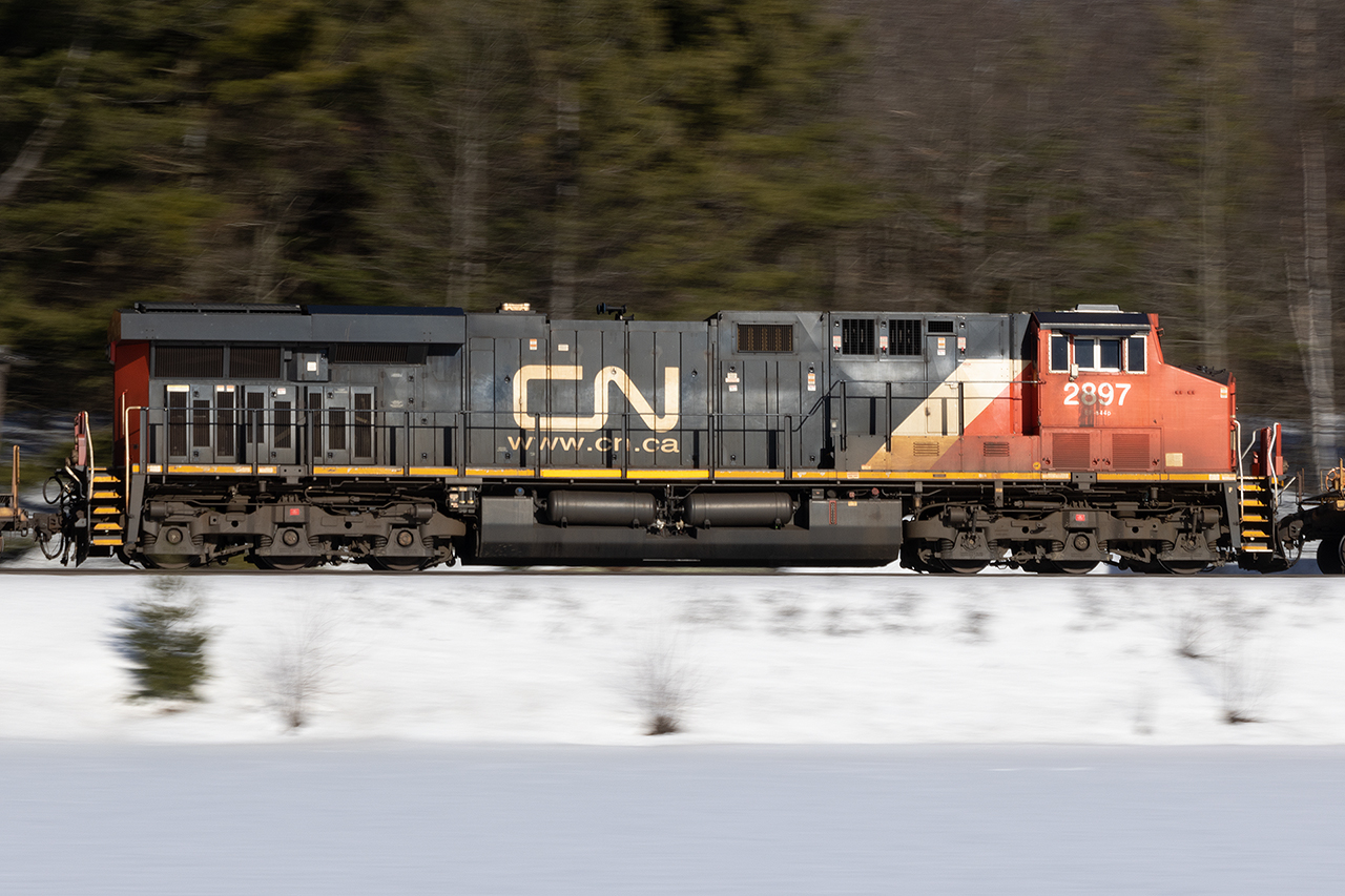 From a railfanning perspective, I am no fan of DPU's.....power should be at the front unless you're in the mountains, but the railroad CEO's refuse to take my calls about it. So, panned in the middle if 183 on a ridiculously beautiful February day in Muskoka.