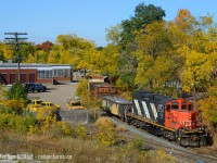An extra 542 from Kitchener with just a single GP9's working Guelph on the east leg of the wye on a beautifully warm fall day. October 2022 was just a gorgeous month with great colour. In the background is Guelph Twine, a long time Guelph rail using customer (many decades) and still gets cars today.