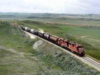 The eastbound Shaunavon Tramp on a run run from Frontier to Shaunavon climbs out out of the Eastend Coulee on the south side of the CYpress Hills
