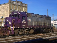 GEXR GP38 3843 idles in front of the VIA Rail Kitchener Station back in 2000.