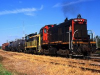 TRRY 108 is dragging PCHR 308 in tow as a dead unit bound for Robbin Hood which Trillium Railway uses to keep their locomotives when they are not working.
