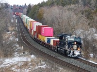 CN 3008 hits the unnamed curve at 16th Ave in Richmond Hill as it snakes south towards Doncaster Junction where the Brampton-bound intermodal will then venture west. A cautious mindset coupled with 102 needing a second crew change after Capreol made the wait much longer than what I would consider "worth it" but since I wanted this curve off my bucket list for quite some time, I doubled down on the wait.