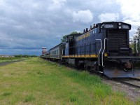 The locomotive is APXX 1118(GMD1) formerly CN 1118(GMD1) built in 1958 and currently in use by Alberta Prairie Rail Excursions. In the background to the left you can see remnants of the Big Valley roundhouse.