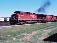 CP train 403 departs Cartier, Ontario for the Nemegos Subdivision with 9564, 9639 and 5989 after a quick crew change on July 19, 2000. 