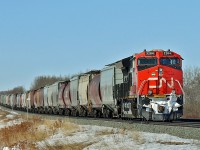 CN 3284 has a grain train tied down at East Wainwright.