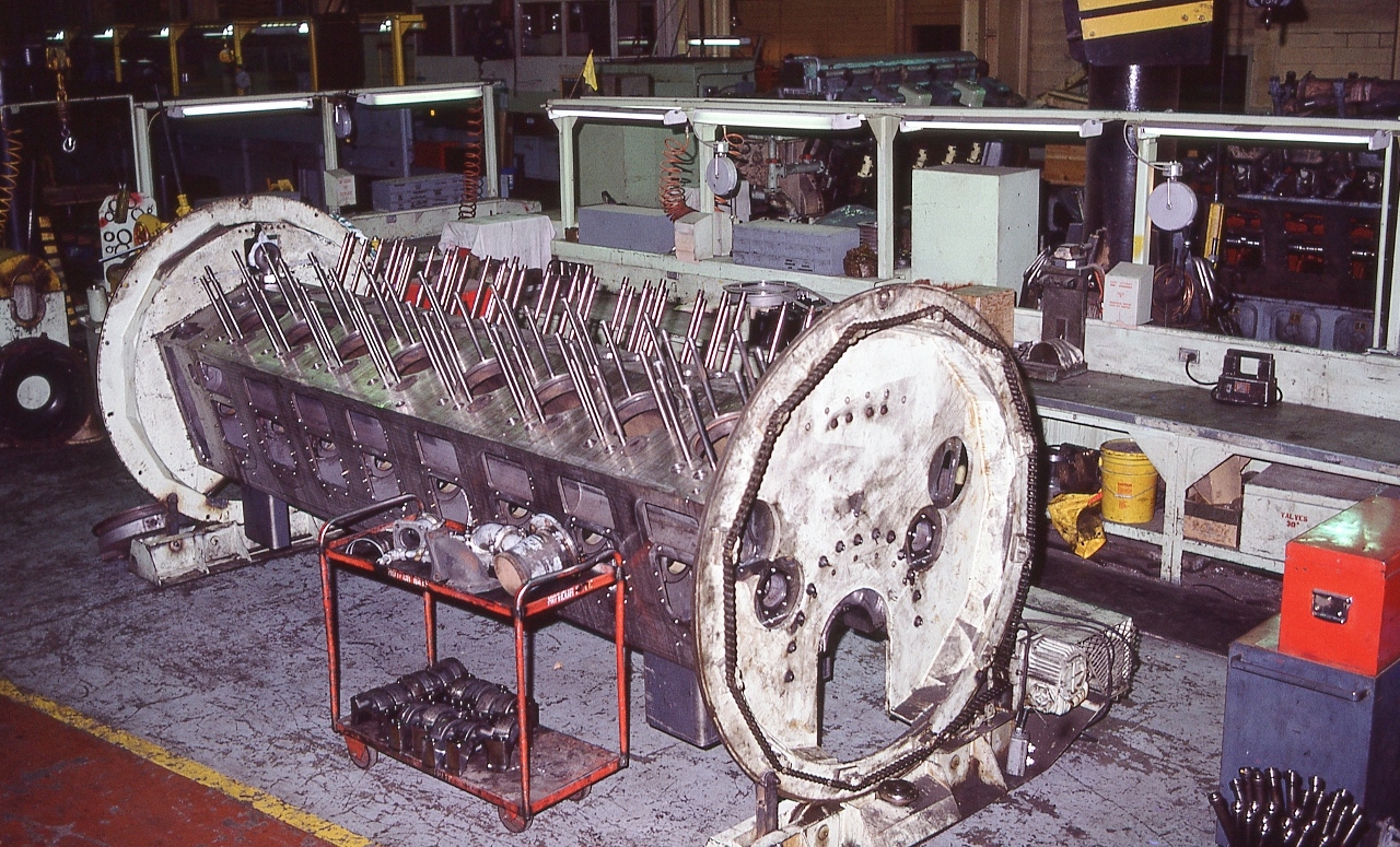 Heavy repair – prime mover rebuild: ALCO 16-251E engine block, at lower right note the pushrods in the bucket.


  In the Cartier main shop, June 7, 1981 Kodachrome by S.Danko


   More Cartier


       ALCOphiles delight  


sdfourty