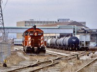It was often interest visiting the deep industrial core of Hamilton back in the early 2000’s, and for a period it was possible to catch both CP and Railink ex CN SW1200’s working side by side. I was t that lucky this day, but did manage to catch up with the CP job this day with a pair of SW1200’s. The 8167 was a personal favourite for me as it’s the only one I’ve ever seen with a snow plow on both ends. The majority still had their original foot boards. The two “pups” have just dropped their train in the small yard here and are in the process of heading back to the other end. 