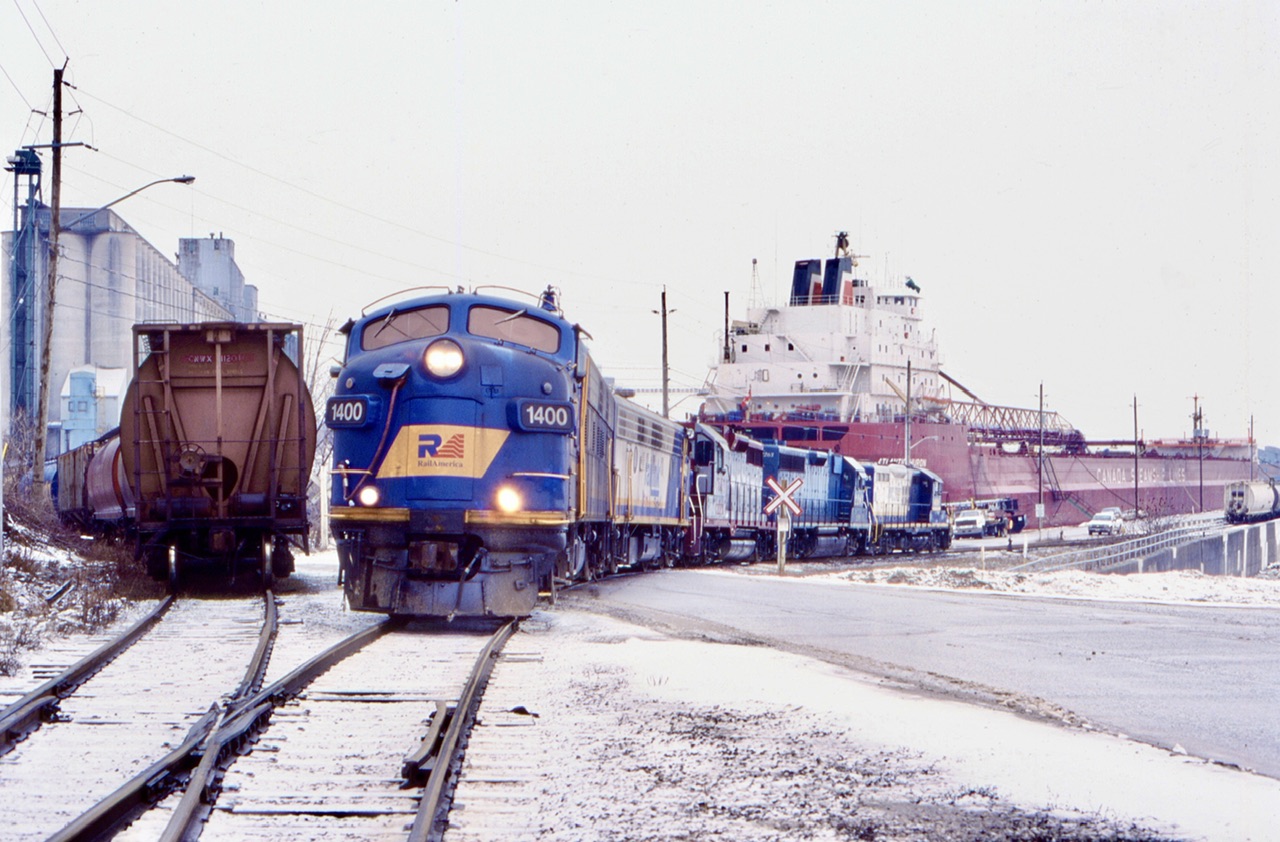 My copy of “Signatures in Steel” got a good work out early on. A number of images from Goderich over the years within the book always kept thevtown in the back of my mind and on my list of places to visit. Sadly by the time I made it to Goderich Canadian Pacific had already left town, leaving its pretty station near the beech with no rails. Thankfully Goderich Exeter took over the former CN line and still served the lakeside town today. The arrival of A pair of former Railink FP9’s brought a lot of fanfare yo the town for the first decade of the 2000’s. Unfortunately GEXR crews were not fond of using the pair in the lead position especially in their later years. Any chance of catching them in the lead was worth a full chase. This day I only caught up with them in Goderich but made the most of any photo possibilities as they headed to the harbour with a pretty interesting four axle consist. The track to the left serves what is left of the towns grain elevators, while the track to the right serves the salt mine.