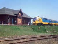 In late May 1978, one of ONR's TEE train sets was in southern Ontario on display during Belleville's Railway Week festivities.  To return the equipment to Toronto, and then north, the UCRS arranged an excursion from Belleville over the Campbellford and Uxbridge Subdivisions, taking the unusual equipment to places it typically wouldn't be seen.  Here, the train does a photo runpast at Campbellford.