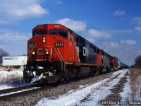 CN 334 with CN 2441 through Jordan on the CN Grimsby Sub. This train no longer runs. 