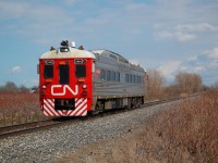  CN RDC-1 1501 by Mile 19.5 on the CN Grimsby Sub doing track speed of 27 mph heading towards Hamilton at 15:43