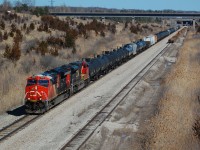  L56231 02 with CN ET44AC 3232, and CN SD70ACe 8103 in Welland on the CP Hamilton Sub as they heading northbound to Feeder to do Interchange with GIO Traffic for Inbound and Outbound. 