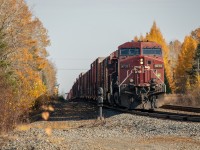 CP 421 I presume based on the cargo waits on a crew change at the west end of Larchwood. That hump in the ground just behind the head end is the edge of the meteorite impact crater that formed the Sudbury basin.

Incidentally, if you want to <a href="https://goo.gl/maps/xAbJ8y28tUepnjkj7">see this train in Google Maps</a>, the StreetView car must have been by within an hour on either side of my visit. I was looking at StreetView today, saw a familiar train and decided to upload my shot.