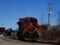 CP 8555 brings up the rear of CP 112 as the last cut of cars on the train get brought into Lachine IMS Yard.